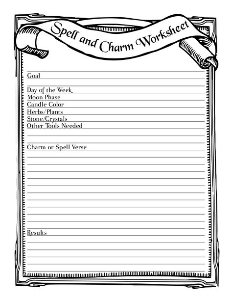 Spell and Charm Worksheet Printable Stationary Page Book of Shadows Free Download About Me Page Book Of Shadows, Spell Worksheet Witchcraft, Shadow Worksheets Free Printable, Spell Pages Printable, Book Of Shadows Pages Ideas Free Printable, Book Of Shadows Worksheets, Book Of Shadows Coloring Pages, Witchy Stationary, Spell Book Pages Printable Free