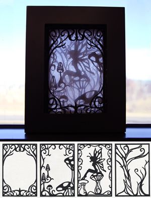 Stitch four panels on organza using a heavy duty water soluble stabilizer, then rinse to reveal a scene that can be layered in a shadowbox! Follow project instructions for details. Stitch count listed is for all pieces together. Fairy Scene, Paper Carving, Paper Cutout Art, 3d Paper Art, Shadow Box Art, 3d Shadow Box, Paper Light, Paper Embroidery, Paper Art Craft