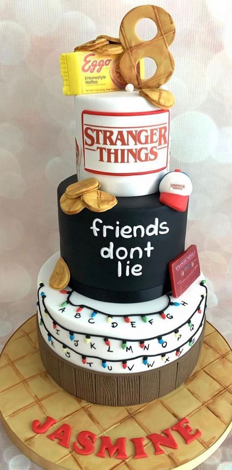 30 Stranger Things Birthday Cake Ideas : Friends Don't Lie + Eggo I Take You | Wedding Readings | Wedding Ideas | Wedding Dresses | Wedding Theme Stranger Things Birthday Cake, Stranger Things Cakes, Stranger Things Cake, Stranger Things Birthday, Stranger Things Party, 13 Birthday Cake, Stranger Things Halloween, Stranger Things Kids, Stranger Things Actors