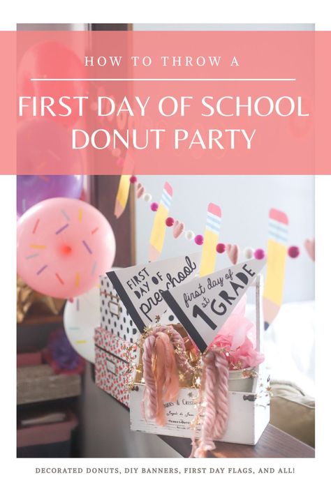 Back to School Donut Party // First Day // Celebration | @glitterinclexi | GLITTERINC.COM Homeschool Preschool Curriculum, Diy Pencil, Party Goodies, School Plan, Star Garland, Diy Banner, Donut Party, Tissue Paper Flowers, School Parties