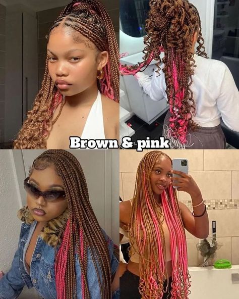 Y'all combo?? I didn't see my pink peekaboo. I love me black with pink underneath 💕😘😍🔎 Check out my pinned posts, highlights, stories, and link in bio for my vendors, available stylists and special deals going on 🚶 Follow @letstalkhairs on all socials for dopest hairstyles, hair fashion and discussions 📩DM FOR DIFFERENT PROMO/ADS PACKAGES AVAILABLE ______________________ IGNORE #braids #braidstyles  #hair  #naturalhairstyles     knotlessbraids protectivestyles Atlanta Braider Atlanta H... Knotless Braids With Pink Peekaboo, Peekaboo Hair Color Braids Pink, Color 30 And Pink Braids, Black And Brown Box Braids Peekaboo, Pink Brown Blonde Braids, Pink And Brown Hairstyles, Braid Hair Combos, Half Colored Braids, Pink Peekaboo Hair Braids