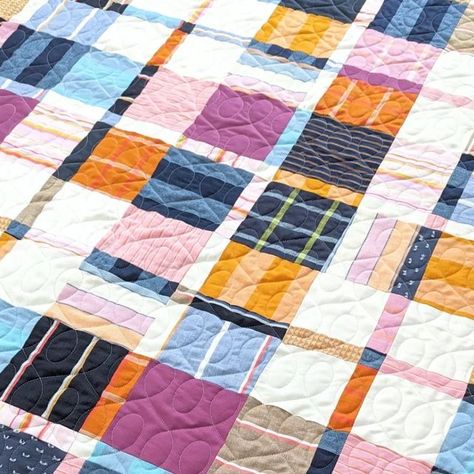 Shelly Moore on Instagram: "Here's a bright and happy quilt to help you glide into the Easter weekend! 🐇🐥   Carolyn sent me this fabulous Plaidish quilt (definitely on my MUST-MAKE list) which she had made entirely out of Ruby Star Society Warp & Weft woven fabric.   It was a snuggly, cuddly, drapey, DREAMY quilt that will no doubt delight its recipient. Oh, to have a SIL such as Carolyn!!  Maker: Carolyn @carolyn_jean Quilt pattern: #plaidishquilt designed by @kitchentablequilting Fabric: #warpandweftfabric designed by @alexiamarcelleabegg for @rubystarsociety Pantograph: #moderntwistpanto designed by @urban.elementz" Plaidish Quilt, Jean Quilt, Ruby Star Society, Winter Quilts, Easter Weekend, Star Ruby, Quilt Pattern, Send Me, Woven Fabric