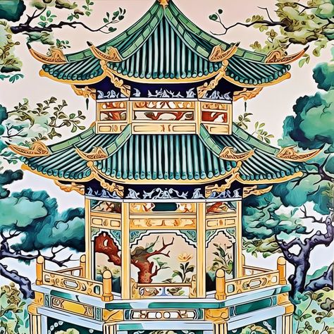 Chinese Tiles, Chinese Objects, Relics And Artifacts, European Homes, Chinese Pagoda, Chinese Dynasty, Chinese Folk Art, Painting Ceramic Tiles, Chinoiserie Style