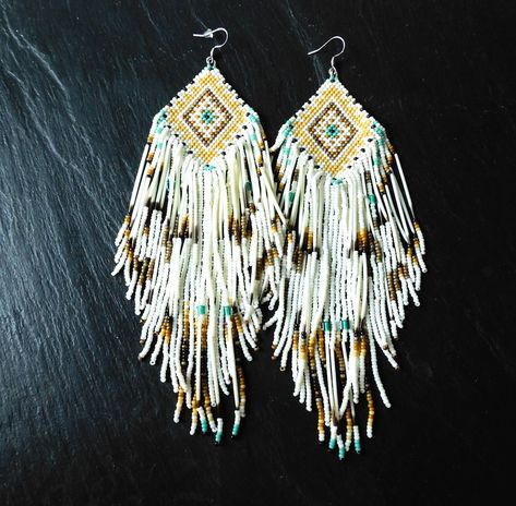 Beaded Earrings With Porcupine Quills, Porcupine Earrings, Porcupine Quill Jewelry, Porcupine Quills, Beaded Earring, Long Fringe, Earring Ideas, Fringe Earrings, Earring Backs