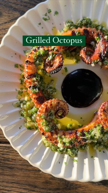 Ereka Vetrini shared a post on Instagram: "GRILLED OCTOPUS WITH PARSLEY GREMOLATA & SQUID INK MAYO is my 3rd dish for Feast of the Seven Fish and It tastes as good as it looks! You can find squid ink at your local specialty food store. I found mine @citarellagourmetmarket I had a very proud mommy moment, when I watched my kids go nuts for this dish. For the Octopus 1- 1.5 lb octopus, cleaned 1/2 tbsp salt Juice from 1/2 lemon 1 tbsp vegetable oil -Rinse octopus well and then removed the eyes Grilled Squid Recipes, Sauce For Octopus, Squid Aesthetic, Grill Octopus Recipe, Grilled Octopus Recipe Italian, Grilled Octopus Salad Recipe, Grilled Octopus Recipe, Parsley Gremolata, Roasted Octopus