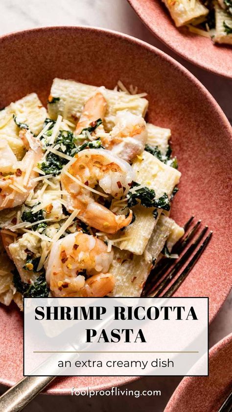 Shrimp Ricotta Pasta on a plate. Lemon Ricotta Sauce, Creamy Ricotta Pasta, Ricotta Pasta Sauce, Recipe Using Ricotta, Lemon Pasta Recipe, Ricotta Pasta Recipes, Pasta With Lemon Sauce, Lemon Pasta Recipes, Ricotta Sauce