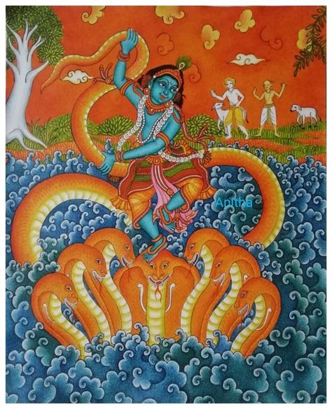 Kerala mural painting world | #kaliyamardhana #krishna acrilyc on canvas size 24*18 inch | Facebook Kerala Mural Art, Mural Paintings, Kerala Mural Painting, 3d Art Drawing, Tanjore Painting, Madhubani Painting, Lord Krishna Images, Diy Canvas Art Painting, Krishna Images