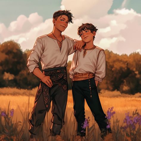 Brothers on a farm. Brothers Art, Boy Character, Pinturas Disney, Fantasy Inspiration, Character Design References, Character Creation, Dnd Characters, Character Portraits, Book Characters