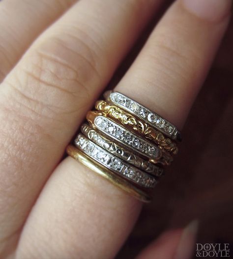 Antique Ring Stack, Jwellary Ideas, Band Inspiration, Diamond Band Rings, Vintage Diamond Wedding Bands, Simple Rings, Wedding Simple, 1928 Jewelry, Rings Vintage