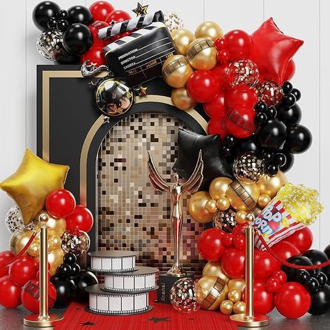 Movie Night Party Decorations, Movie Party Decorations, Film Party, Black And Gold Balloons, Star Birthday Party, Bridal Shower Backdrop, Movie Night Party, Gold Confetti Balloons, Garland Arch