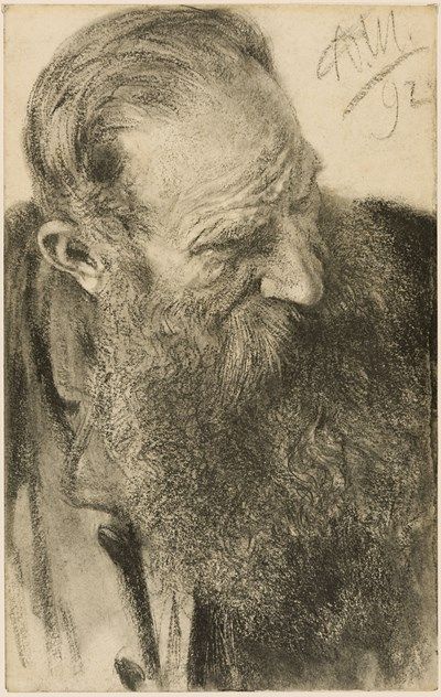 Adolph MENZEL (Breslau 1815 - Berlin 1905)-N/A | Stephen Ongpin Fine Art | Collection Adolf Menzel, Adolf Von Menzel, Head Poses, Adolph Menzel, European Artists, Beard Drawing, Master Drawings, Man Drawing, Portrait Drawings