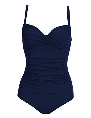 Ekouaer Tankini Swimwear Ladies #Sexy Pushup 1 Piece #Swimsuit Plus Size Medium,Navy Blue Vintage Inspired Swimsuit, Pin Up Swimsuit, Vintage One Piece, Elegant Fashion Wear, Retro Swimsuit, Vintage Pin Up, Monokini Swimsuits, Black Swimwear, One Piece For Women