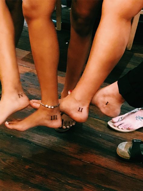 Three Sister Tattoos Matching, Matching Tattoos For Family Of 4, Tattoos For Sisters Three, 4 Sisters Tattoo, Tattoo Ideas For Three Sisters, Sister Tattoos For Three, Country Sister Tattoos, Tiny Sister Tattoos For Three, 5 Sisters Tattoo