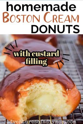 Boston Cream Custard Recipe, Doughnut Custard Filling, Baked Boston Cream Donut Recipe, How To Make Boston Cream Filling, Cream Filled Donut Recipe Easy, Custard Filled Doughnut, Boston Cream Donut Recipe, Donut Fillings, Recipe Donut