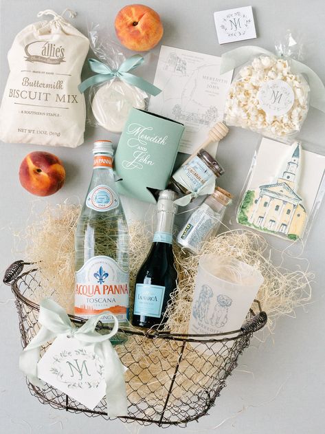 Boston Wedding Planner And Designer | Chancey Charm Wedding Welcome Baskets, Welcome Gift Basket, Wedding Design Board, Welcome Baskets, Wedding Welcome Gifts, Charlottesville Wedding, Wedding Planning Services, Wedding Welcome Bags, Beach Wedding Favors