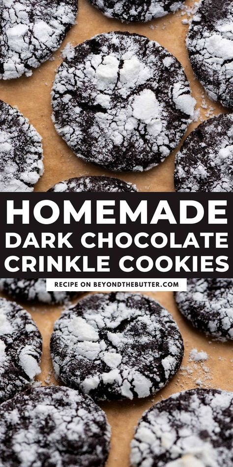 Dark Chocolate Crinkle Cookies Best Chocolate Crinkle Cookies, Chocolate Crinkle Cookie, Tiger Cookies, Chocolate Crinkle Cookies Recipe, Cookies Video, Crinkle Cookies Recipe, Chocolate Crinkle, Carlsbad Cravings, Chocolate Crinkle Cookies