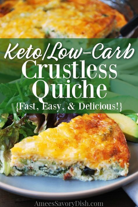 Quiche Recipes Crustless, Bacon Quiche Recipe, Crustless Quiche Recipe, Baby Spinach Recipes, Bacon And Cheese Quiche, Low Carb Quiche, Keto Quiche, Spinach Quiche Recipes, Bacon Broccoli