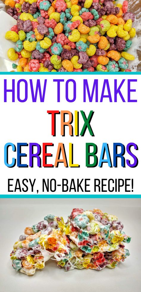 Trix Cereal Treats, Trix Crispy Treats, Trix Treats Rice Krispies, Trix Cereal Recipes, Trix Krispie Treats, Trix Cereal Bars, Trix Rice Crispy Treats, Cereal Bar Recipe, Rice Krispie Treats Variations