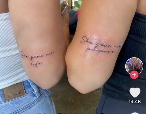 She Gave Me Life Tattoo, Matching Daughter And Mother Tattoos, Matching Father Daughter Tattoos, Matchy Tattoos, Family Matching Tattoos, Father Daughter Tattoos Meaningful, Western Tats, Body Museum, Mum And Daughter Tattoo