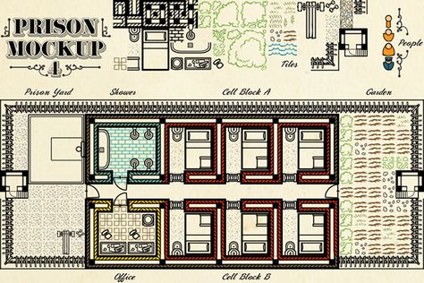 Awesome Prison Architect mock-up Prison Architect Layout, Prison Layout, Prison Architect, Prison Art, Rpg Ideas, Prison Cell, Maze Game, Vintage House Plans, Building Games