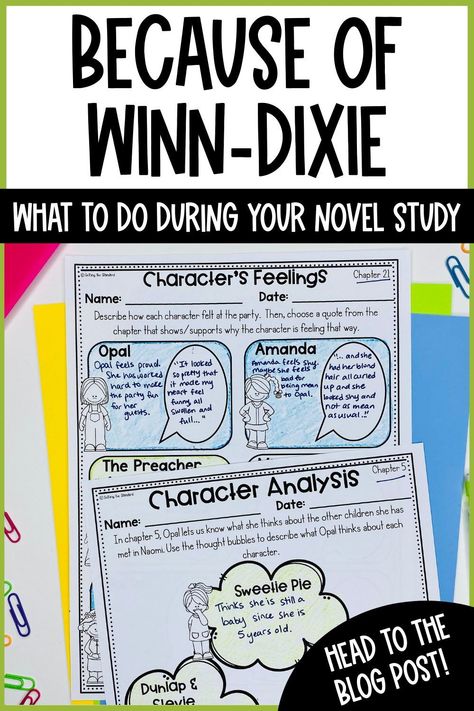 Novel Studies For 3rd Grade, Because Of Winn Dixie Novel Study, Winn Dixie Projects, Novel Study Activities For Any Book, Winn Dixie Activities, Because Of Winn Dixie Activities, Winn Dixie Book, Third Grade Reading Activities, Because Of Winn Dixie