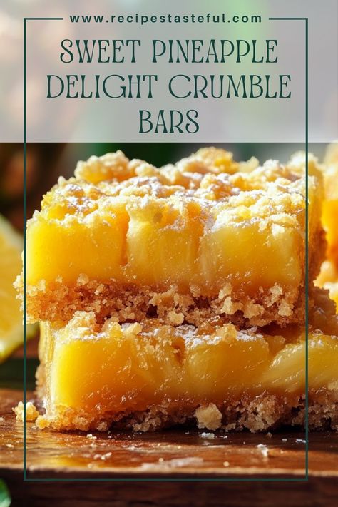 Indulge in these delightful Sweet Pineapple Crumble Bars, featuring a buttery crust topped with juicy pineapple and a creamy filling. Perfect for dessert or a sweet snack, these bars are easy to make and sure to impress! Pineapple Crumble, Pineapple Delight, Warm Desserts, Crumble Bars, Crumble Recipe, Pastry Desserts, Brownie Bar, Sweet Snacks, Pineapple