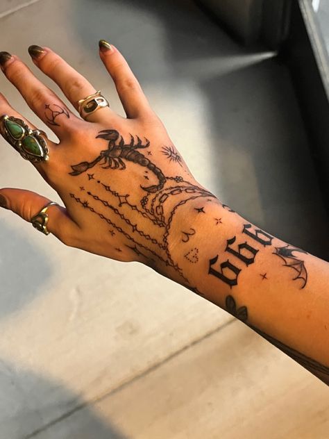 scorpion and bat hand tattoo customized for me Scorpion On Hand Tattoo, Scorpion Woman Tattoo, Scorpio Sleeve Tattoo Women, Scorpion Hand Tattoo Women, Scorpio Hand Tattoos For Women, Scorpion Tattoo Hand, Scorpio Hand Tattoo, Bat Hand Tattoo, Scorpion Hand Tattoo