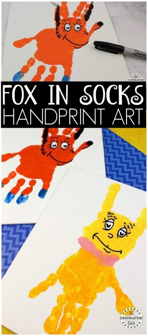 Socks Handprint Canvas Dr Seuss Craft Idea For Kids #Handprint #kidsart #kidscrafts #phonics #DrSeuss #preschool #Drseusscrafts #DrSeussActivities #FoxinSocks Rustic Room Ideas, Handprint Canvas, Dr Seuss Craft, Dr. Seuss Crafts, Fun Preschool Crafts, Handprint Painting, Fox In Socks, Dr Seuss Activities, Dr Seuss Crafts