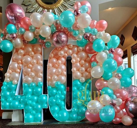 Fabulous 40 Balloon Mosaic and Garland designed by A Glam Good Time Decorating Balloons, Players Ball, 40th Birthday Balloons, Event Backdrops, Balloon Mosaic, 3d Numbers, 40 Balloons, 40 Birthday, 21st Birthday Decorations