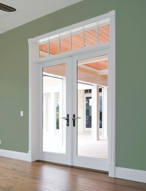 French Door with Transom Simonton Windows, French Doors With Sidelights, French Doors With Transom, Hinged Patio Doors, Door Sidelights, Barn Door In House, Porch Addition, French Doors Exterior, Door Replacement