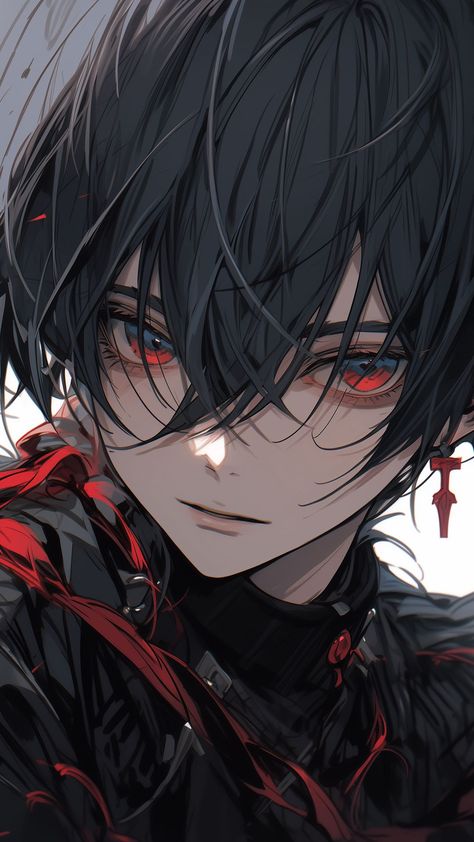 Guy Eyes, Black Eye Shadow, Art Vampire, Black Hair Boy, Gothic Vampire, Anime Black, Black Anime, Gray Eyes