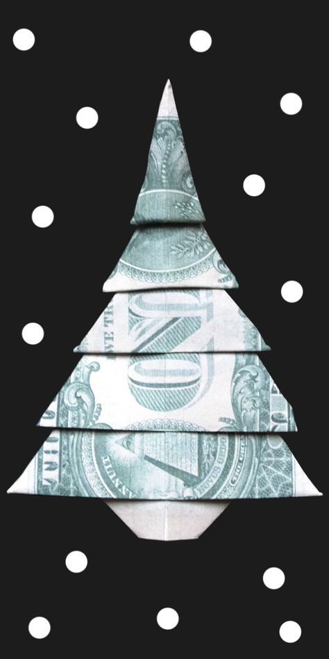 Dollar Bill Origami Christmas, Money Origami Tree, Christmas Tree Dollar Bill Origami, 50 Dollar Bill Origami, Dollar Bill Christmas Tree, Folding A Dollar Bill, Origami Money Christmas Tree, Money Christmas Tree Dollar Bills, How To Fold Money For Gifts