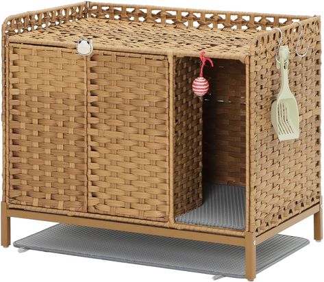 Amazon.com: KUREEISE Cat Litter Box Enclosure, Cat Litter Box Enclosure Furniture with Cat Litter Mat, Handwoven Rattan Cat House with Metal Heightened Feet, 31.2×19.6×24.2 Inches, Living Room, Bedroom（Brown） : Pet Supplies Litter Box In Small Apartment, Litter Box Closet Built Ins, Where To Put Cat Litter Box In Small Apartment, Ways To Hide Cat Litter Boxes, Covered Cat Litter Boxes Diy, Litter Box In Living Room, Litterbox In Bathroom, Litter Box Set Up, Litter Box Area Ideas