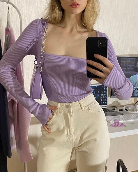 Purple Top Outfit, Liza Rudkevich, Lavender Outfit, Bts Inspired Outfits, Purple Outfits, Streetwear Fashion Women, Girly Outfits, Strawberry Shortcake, Aesthetic Outfits