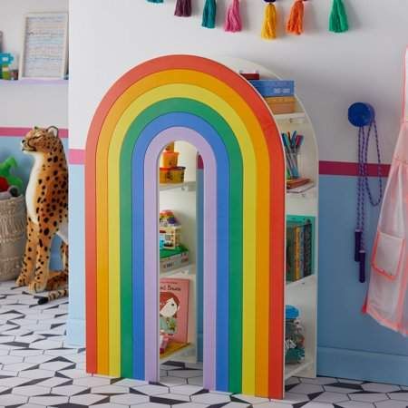 Rainbow Bookcase Rainbow Bookcase, Rainbow Bedroom, Flower Kids, Rainbow Decor, Kids Rainbow, Rainbow Room, Playroom Ideas, Rainbow Decorations