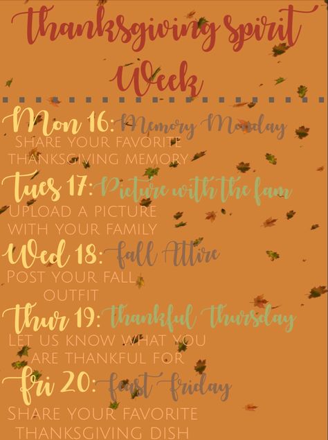 🧡🍂🤍🍁 November Sunshine Committee Ideas, Halloween Spirit Week Ideas For Work, Fall Spirit Week Ideas, October Spirit Week Ideas, Thanksgiving Spirit Week Ideas, Thanksgiving Spirit Week, Fall Spirit Week, Holiday Spirit Week, Morale Ideas