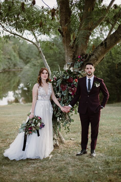 Indochino Suit Wedding, Burgundy Suit Groom, Burgundy Groom Suit, Groom In Burgundy, Grooms Suits, Moody Fall Wedding, Terrain Wedding, Wedding December, Suits Ideas