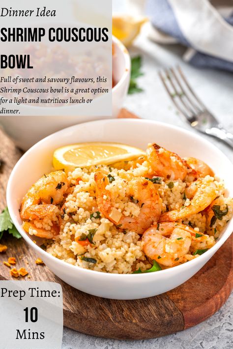 Shrimp Couscous Bowl. Full of sweet and savoury flavours, this Shrimp Couscous bowl is a great option for a light and nutritious lunch or dinner. // #healthy #lunch #dinner #easymeal #quinoa #brownrice #recipe #casbah // Website: casbahnaturalfoods.com Instagram: casbahnaturalfoods Facebook: Casbahnorthamerica Shrimp Couscous Bowl, Shrimp Couscous, Couscous Bowl, Healthy Lunch Dinner, Shrimp Bowls, Shrimp Pad Thai, Nutritious Lunch, Bulgar Wheat, Lemon Tahini Dressing