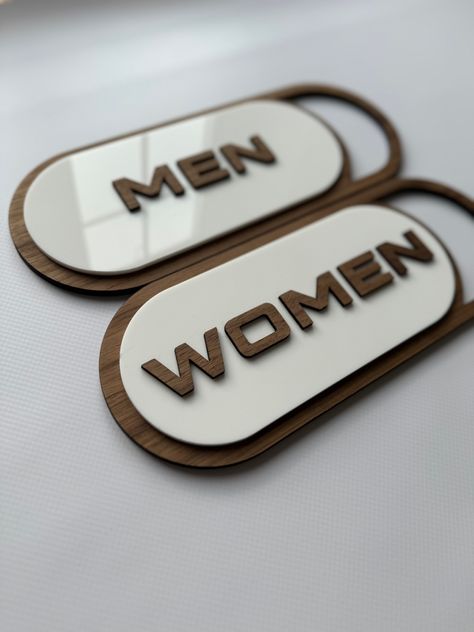 Beautiful wooden restroom sign. Made out of acrylic and wood that gives natural feel to the product. This WC sign is ideal for hotel, restaurant,pubs, business places, bathroom and restroom signage. Restroom sign can be hung easily with double-sided tape (included) or glue. It is light weight and durable. Size: W=250 mm H=95 mm Restroom Signage, Signage Lighting, Toilet Signage, Signage Outdoor, Restrooms Signage, Wc Sign, Wedding Keychain, Bathroom Door Sign, Toilet Door Sign