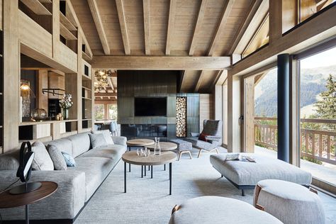 Kirana Chalet - Jean-Philippe Nuel Cozy Rustic Living Room, Luxury Chalet Interior, Modern Chalet, Chalet Chic, Chalet Design, Wooden Cottage, Ski House, Mountain Design, Ski Chalet