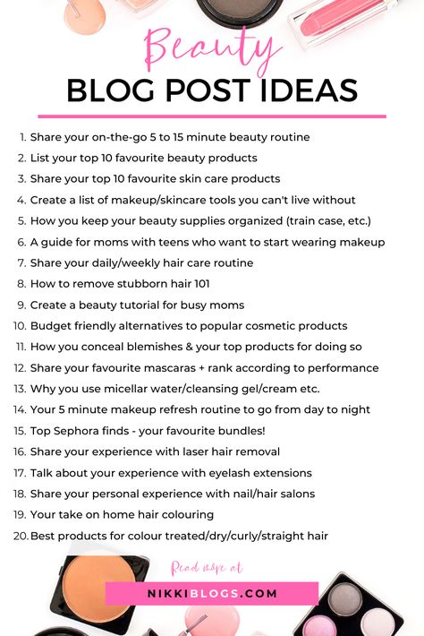 Find beauty blog post ideas in make up and skin care to share on your website and social media pages! Discuss products, tips and tricks for applying gorgeous makeup, and more. Whether you're starting a beauty blog or are looking to grow the one you've already launched, utilize the ideas here to write interesting posts your audience will love! Click to discover over 100 more mom blog post ideas and save this pin for reference later! Skin Care Blog Ideas, Beauty Blogger Ideas, Beauty Tips Makeup, Youtube Beauty Channel Ideas, Makeup Page Ideas, Social Media Makeup Posts, Beauty Influencer Post Ideas, Beauty Youtube Ideas, Make Up Content Ideas