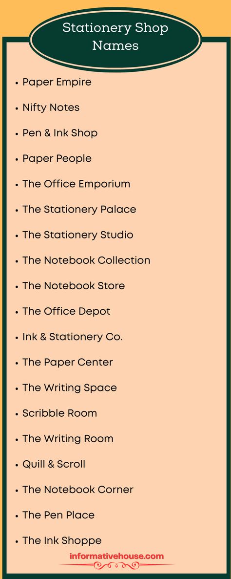 Make Your List Making Easier with These Unique Stationery Shop Names Ideas! -InformativeHouse Names For Stationery Shop, Stationary Shop Name Ideas, Stationary Business Name Ideas, Aesthetic Shop Names, Pen Name Ideas, Small Stationery Store Design, Store Names Ideas Unique, Creative Business Names List, Print Shop Ideas