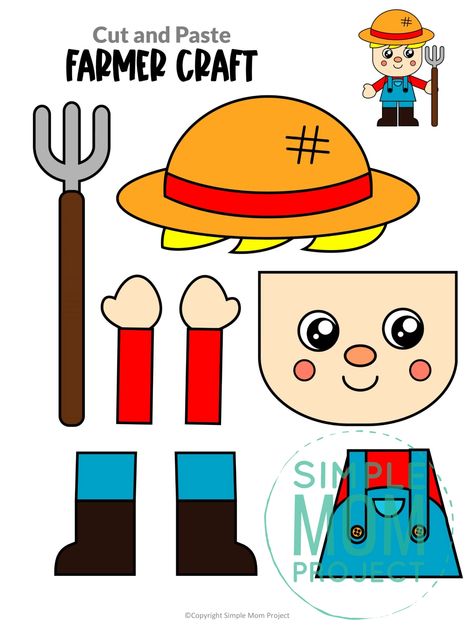 Are you and your preschool, kindergarten and toddler age kids working on a farm theme or community helper theme? Do your kids love nursery rhyme or the fun Old Macdonald song? Well this free printable farmer craft template is perfect for you and your little children. Click and download this easy farm activity today! Farmer Craft, Community Helpers Preschool Crafts, Community Helpers Crafts, Simple Mom Project, Community Helpers Theme, Farm Animal Crafts, Community Helpers Preschool, Farm Craft, Aktiviti Kanak-kanak