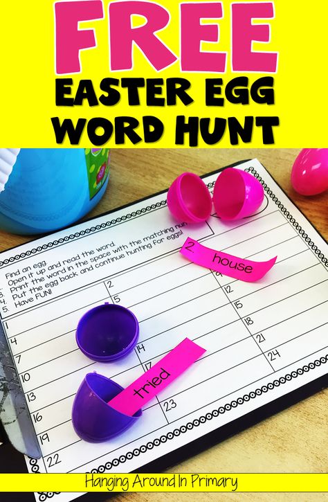 Practice sight words with an Free Easter egg hunt. Simply put the sight words you want to work on in plastic eggs and hide them. Students use the recording sheet to find and record each of the words. Guaranteed student engagement! Plastic Eggs In The Classroom, Easter Egg Reading Activities, Easter Egg Activities First Grade, Easter 3rd Grade Activities, Easter Activities For Classroom, Easter Ela Activities, Sight Word Egg Hunt, Classroom Egg Hunt Ideas, Easter Activities For 1st Grade