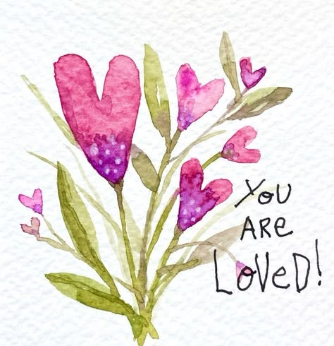 Watercolor Board, Diy Watercolor Cards, Painting Cards, Beginning Watercolor, Watercolor Valentine, Valentines Watercolor, Whimsical Art Paintings, Paintings For Beginners, Learn Watercolor Painting