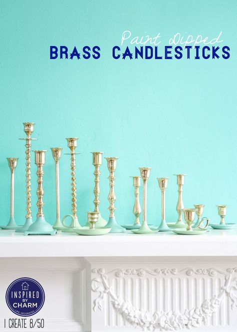 Paint Dipped Candlesticks | Inspired by Charm #31daysofhome How To Polish Brass, Brass Headboard, Pretty Candle Holders, Stained Glass Candle Holders, Paint Dipping, Inspired By Charm, Junior League, Silver Candlesticks, Fabulous Diy