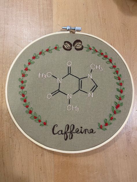 Coffee Embroidery, Caffeine Molecule, Basic Hand Embroidery Stitches, Hand Embroidery Art, Hand Embroidery Stitches, Embroidery Art, Embroidery Stitches, Hand Embroidery, Embroidery