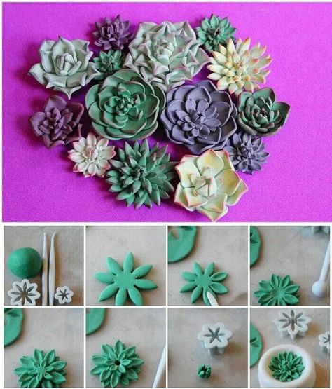 How to make fondant succulent plants Cupcakes Decoration Diy, Clay Critters, Deco Cupcake, Succulent Cupcakes, Succulent Cake, Diy Cake Decorating, Gum Paste Flowers, Fondant Flowers, Fondant Cupcakes