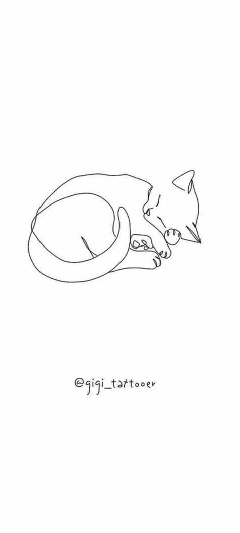 Cat Tattoo Laying Down, Hugging Cat Tattoo, Cat Tattoo Meaningful, Fluffy Cat Outline Tattoo, Sleeping Cat Tattoo Simple, Goldendoodle Line Art, Black Cat Line Tattoo, Sleepy Cat Tattoo, Minimal Cat Tattoo Ideas