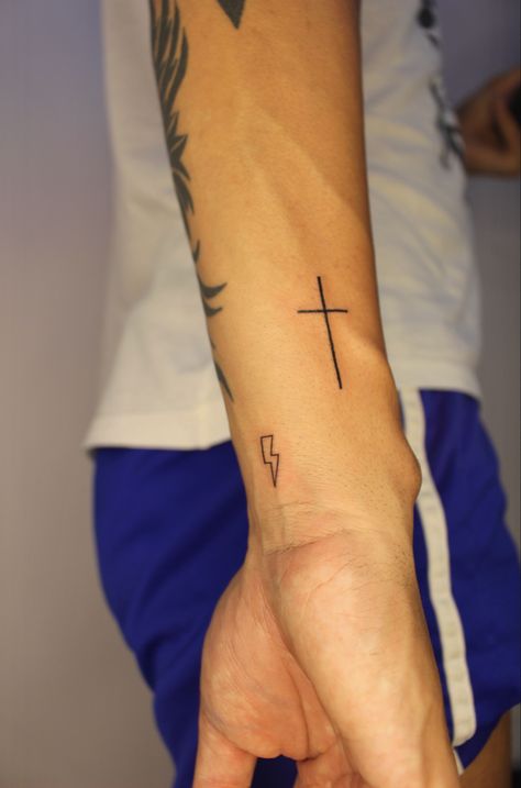 Cross Minimal Tattoo, Simple Cross Tattoo For Men, Minimal Cross Tattoo, Simple Cross Tattoo, Minimal Tattoos, Cross Tattoo For Men, Cross Tattoo Designs, Tat Ideas, Cross Tattoo